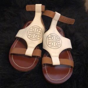 Brown and white Tory Burch sandals
